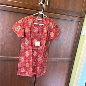 Seasons Brand Red and Gold Patterned Kurta Shirt cotton